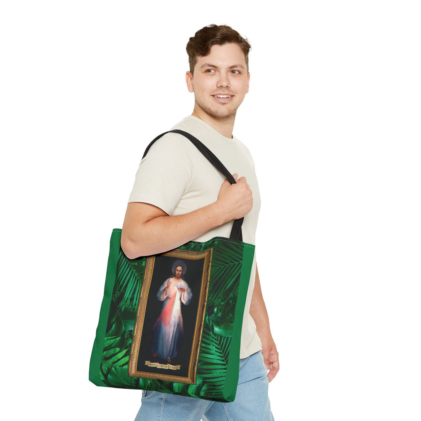 Religious Divine Mercy Tropical Tote Bag - 3 Sizes