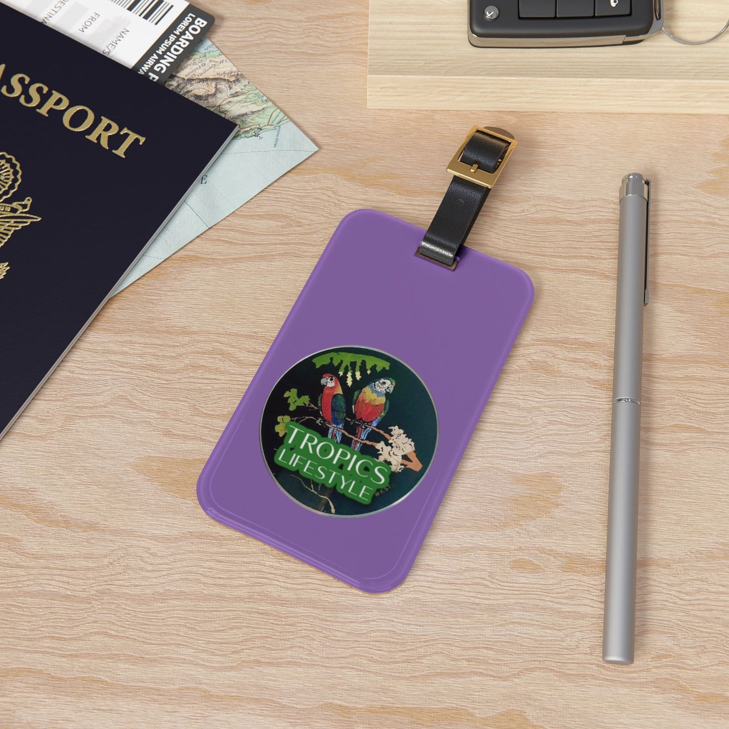 Luggage Tag - Two Brazilian Parrots, lt. purple