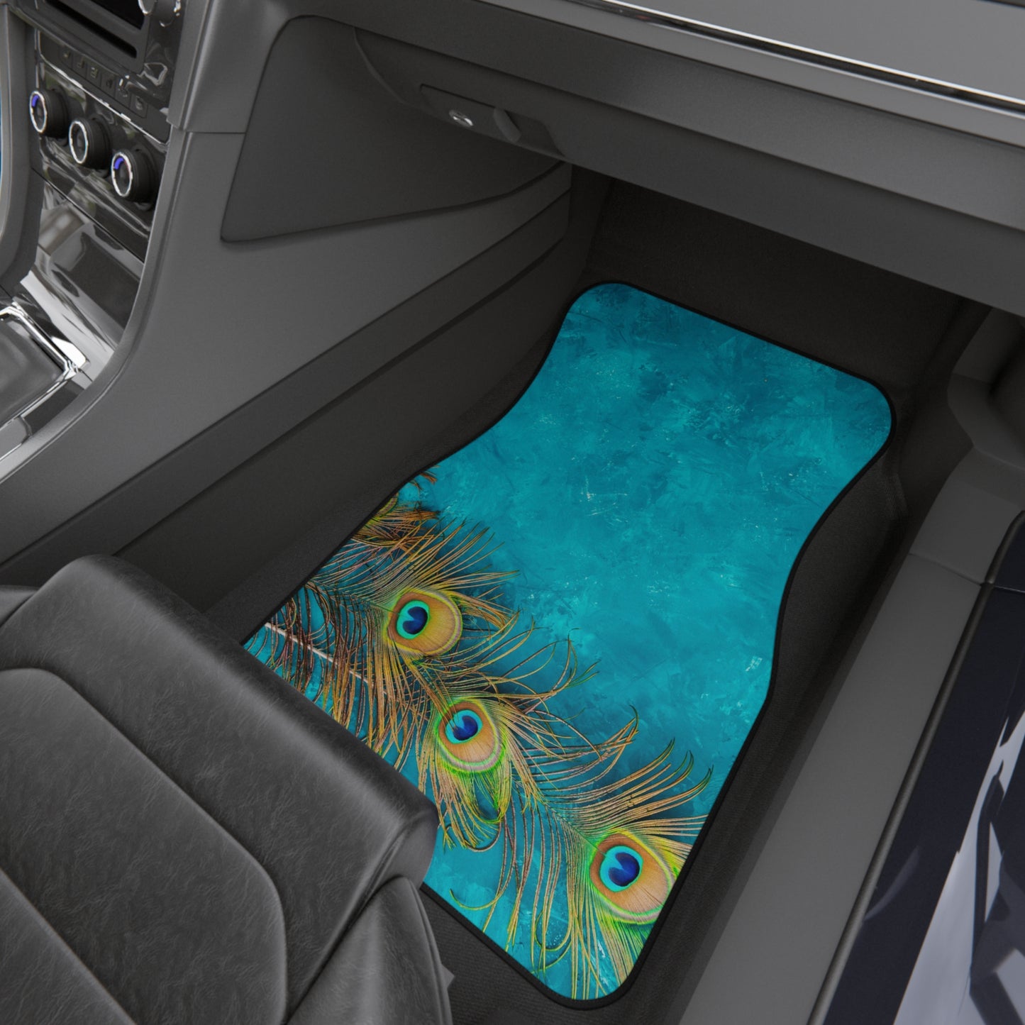 Peacock Turquoise Glow Car Floor Mats - SET of 2