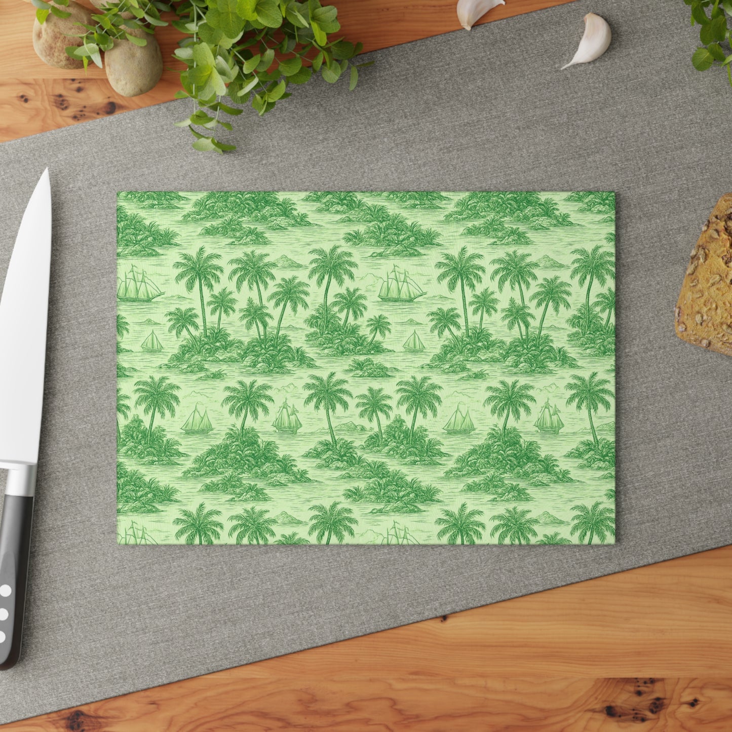 Glass Cutting Board, 2 sizes - Faraway Toile/Green