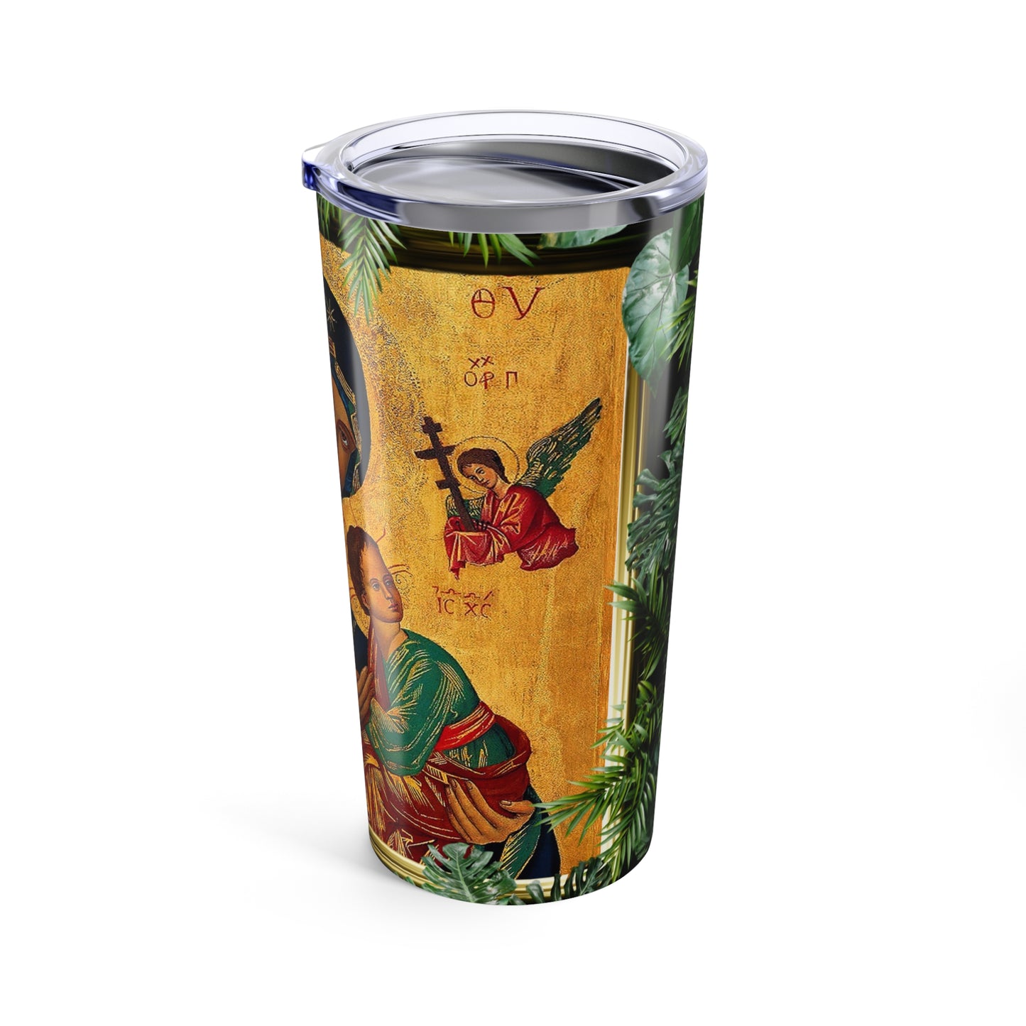 Religious Tumbler 20oz, Green, Tropical Our Lady of Perpetual Help