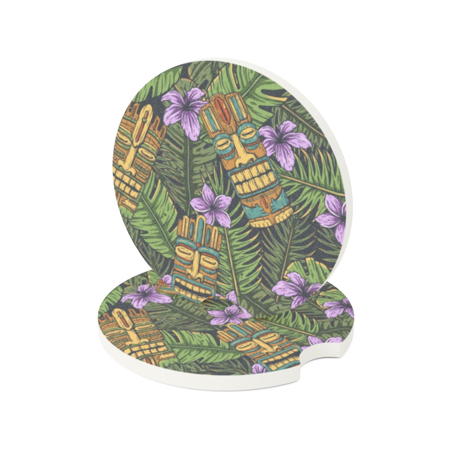 Soapstone Car Coaster - Tiki Purple Greenery