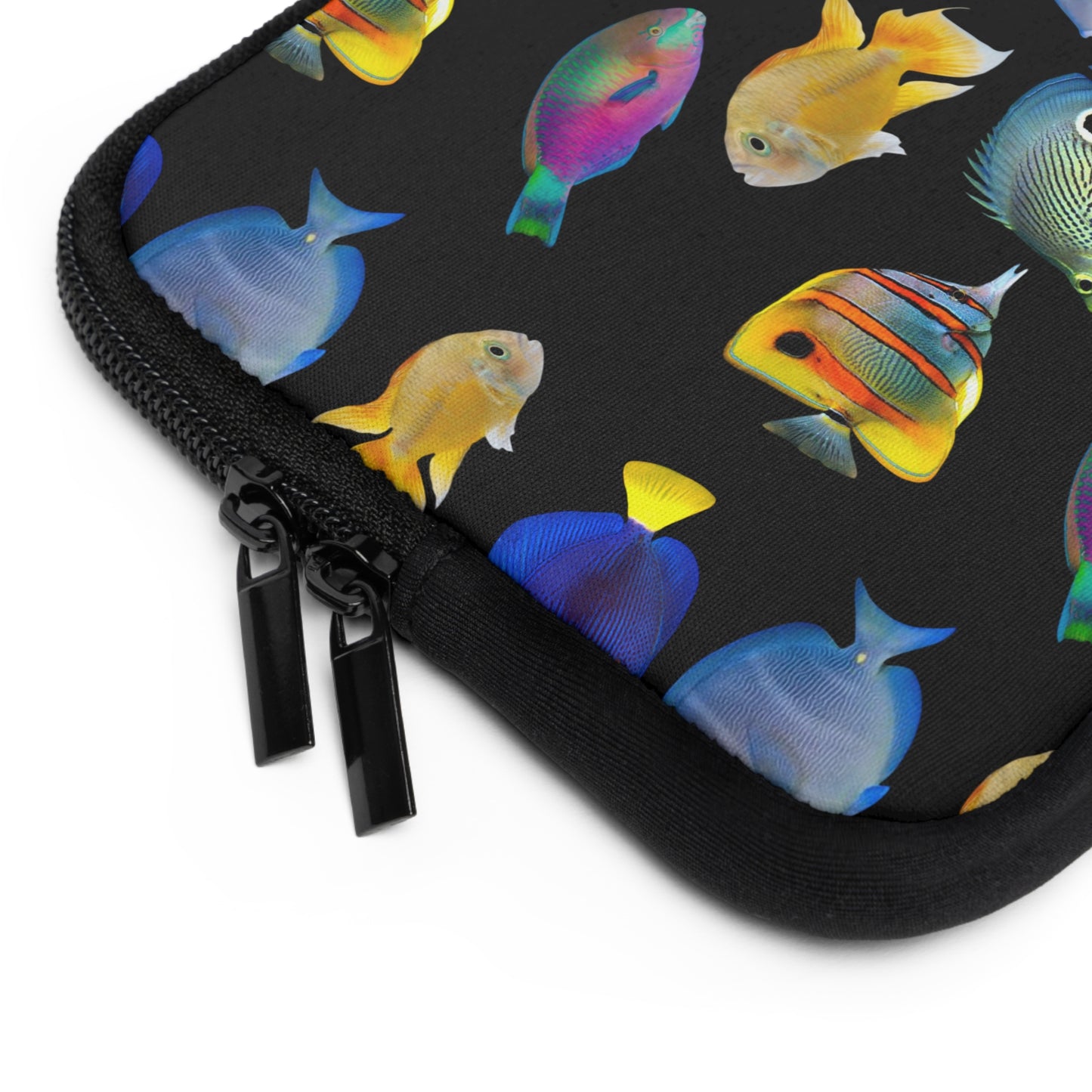 Tropical Laptop Sleeve, 5 Sizes - Perfect for Beach Lovers & Students / School of Fish, Black