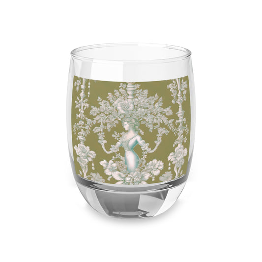 Whiskey Glass, Pearl Lady Toile, highland green