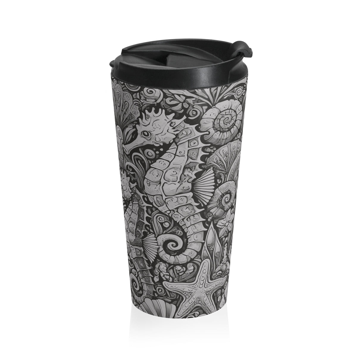 15 oz. Stainless Steel Travel Mug / Seahorse Trio Noir