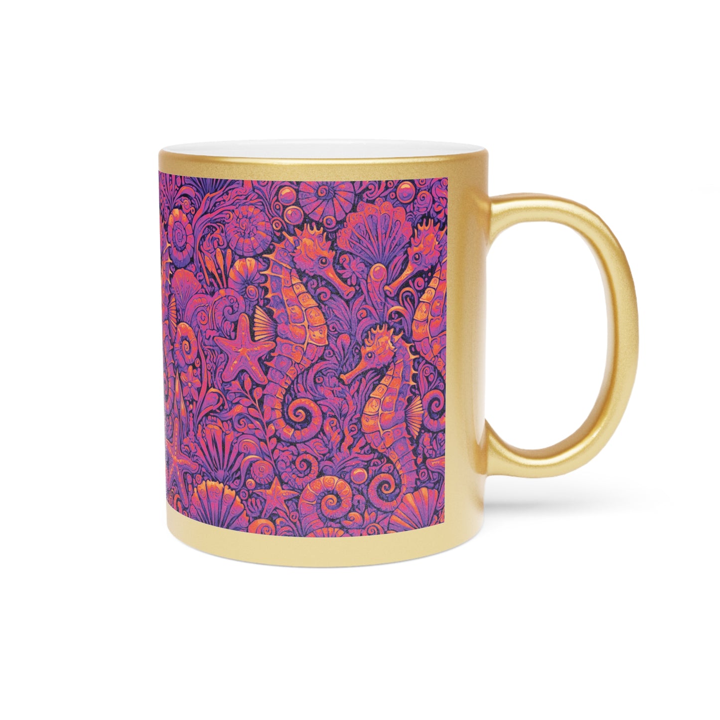 Tropical Metallic Mug, Gold or Silver: Seahorse Trio, Heatwave