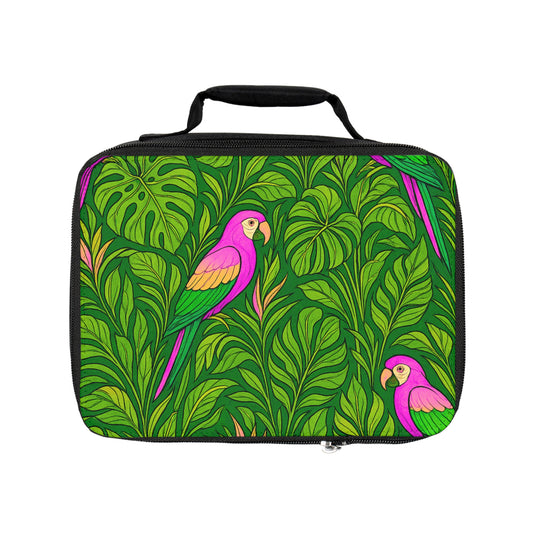 Parrot Family/Pink Lunch Bag - Eco-Friendly Insulated Tote, Adult and Child Lunchbox / Perfect for Picnics, Beach Outings