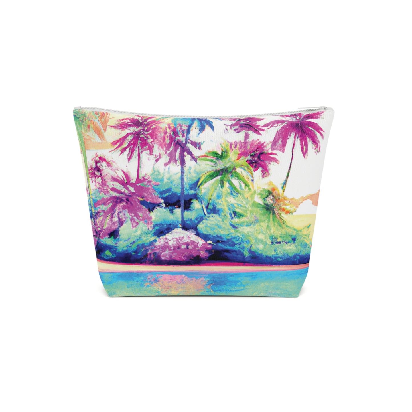 Tropical Cotton Cosmetic Bag, Makeup Pouch, 5 Sizes / Watercolor Beach