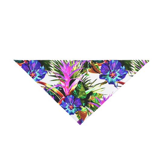 White Plant Palooza Tropical Pet Bandana, 2 Sizes - Stylish accessory for dogs & cats