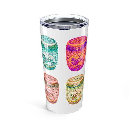 Tumbler 20oz - Pop Art Porcelain Stools, White