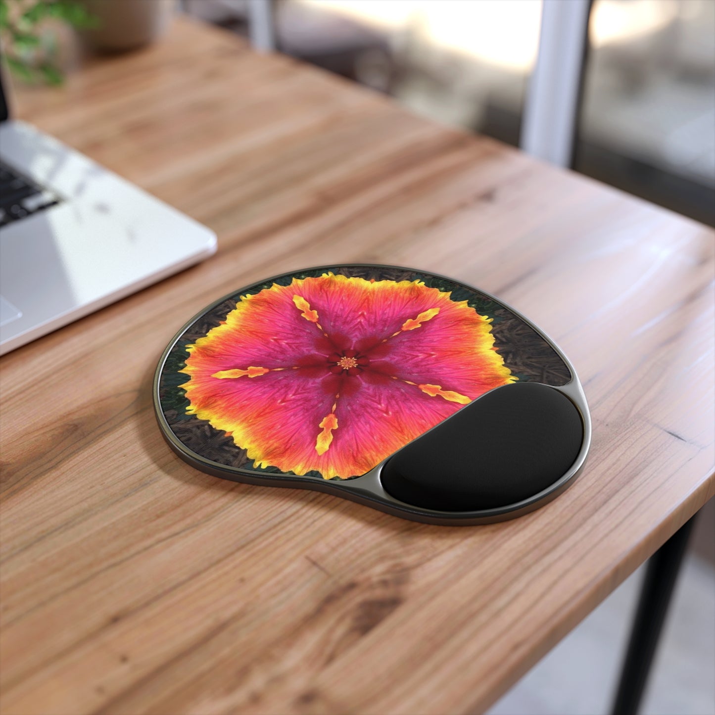 Mouse Pad With Wrist Rest, Hibiscus Kaleidoscope #1