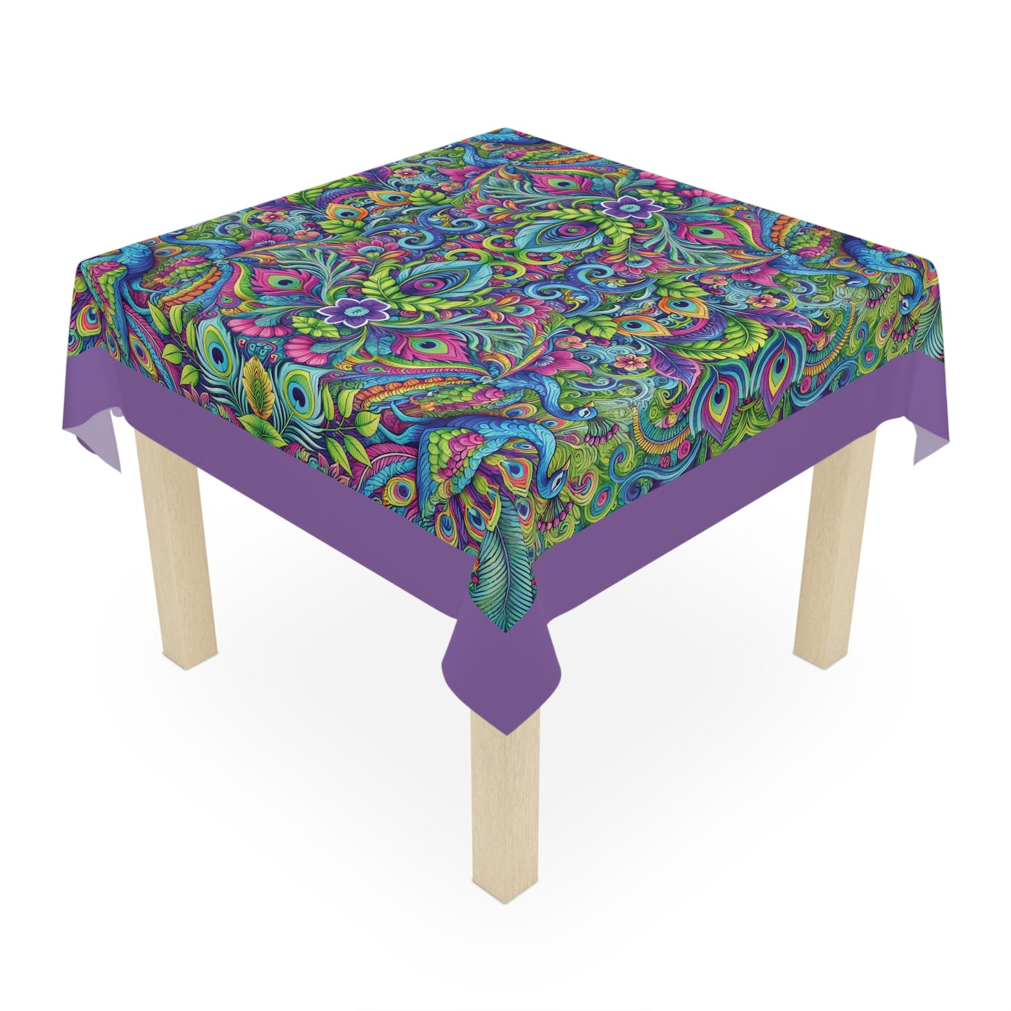 Peacock Prism/Lt. Purple ~ Square Tablecloth, 55" x 55"