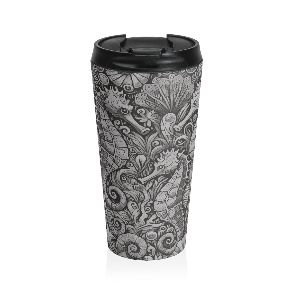 15 oz. Stainless Steel Travel Mug / Seahorse Trio Noir