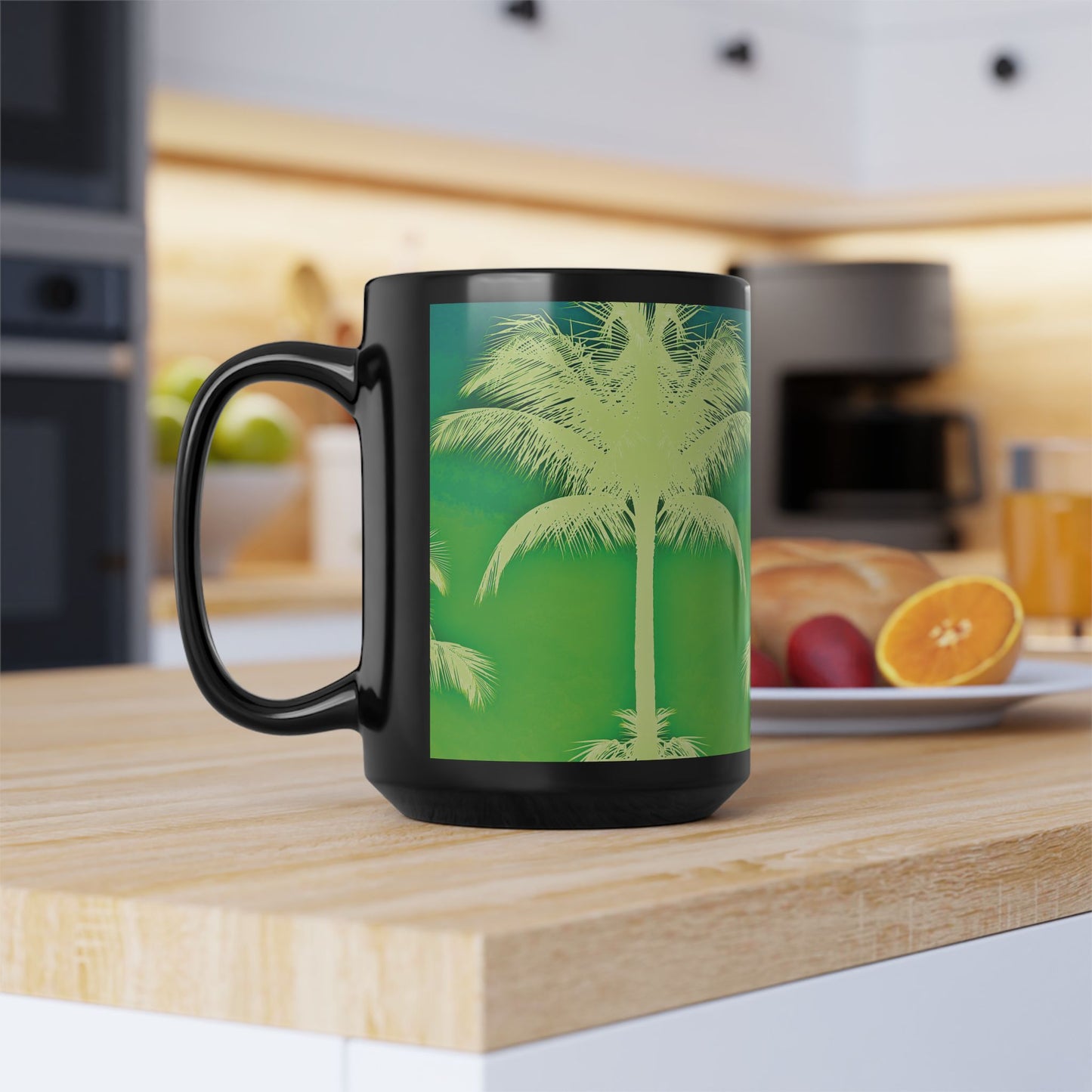 Black Coffee Mug - Palm Glow Green