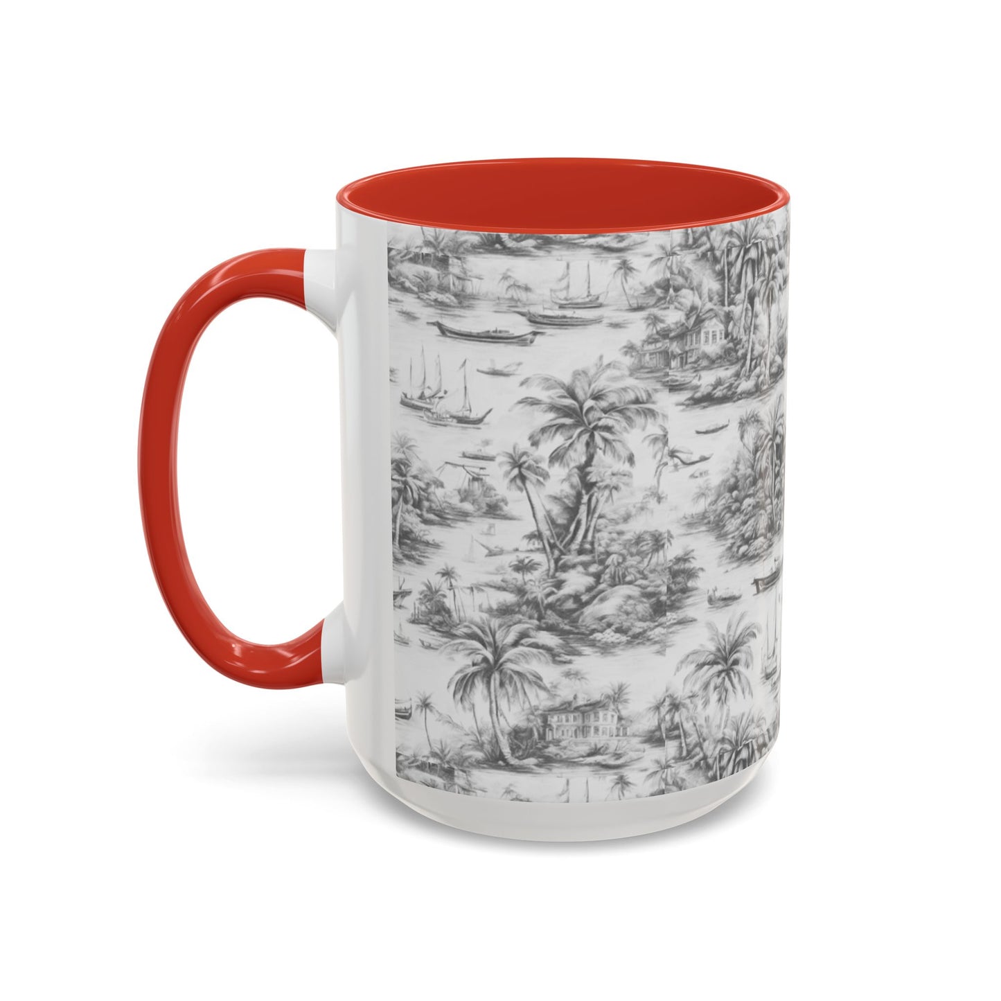 Accent Coffee Mug (11, 15oz), 8 Colors - Tropical Toile #1, soft black