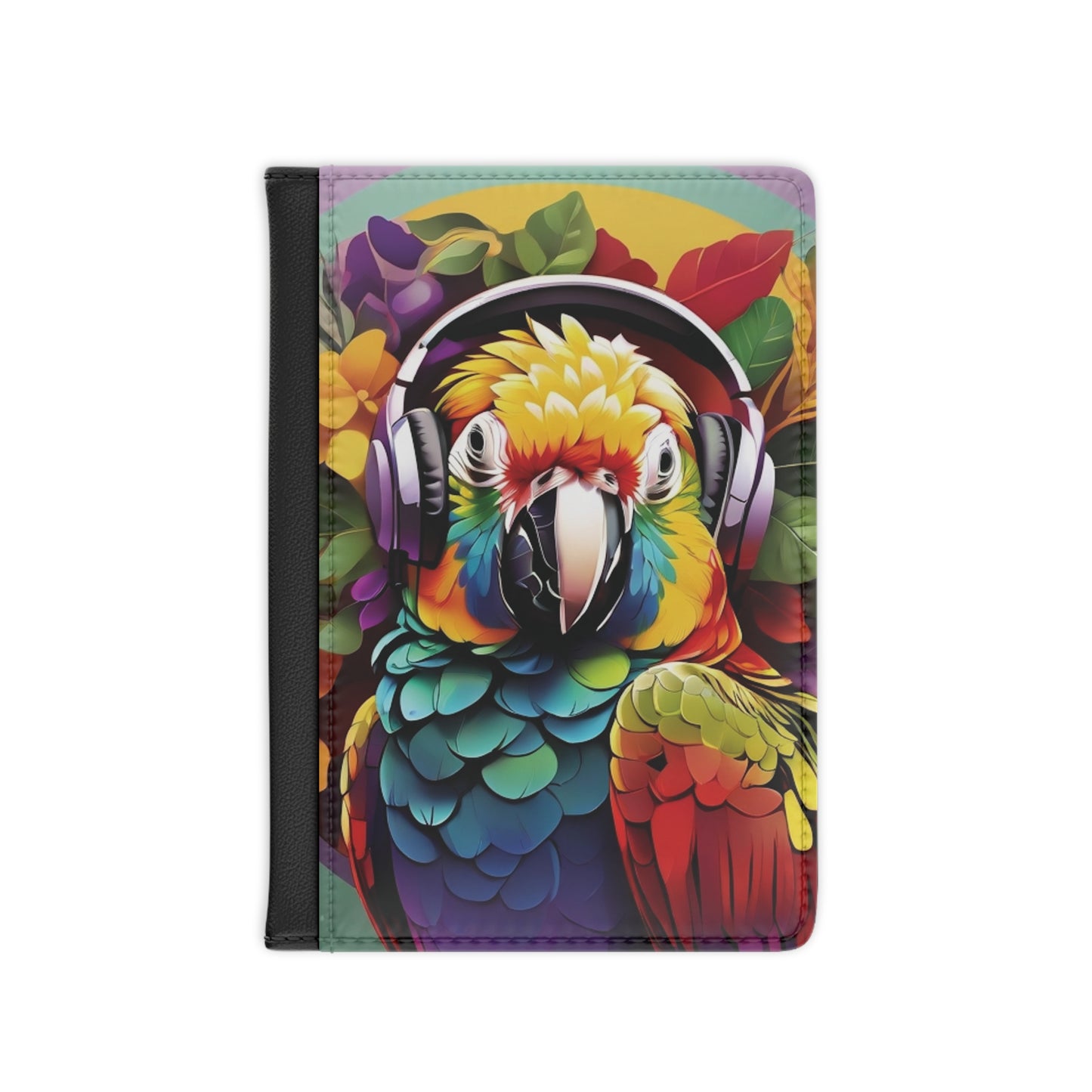 Tropical Passport Cover, Faux Leather - RFID blocking for travel security / Rockin' Out Parrot