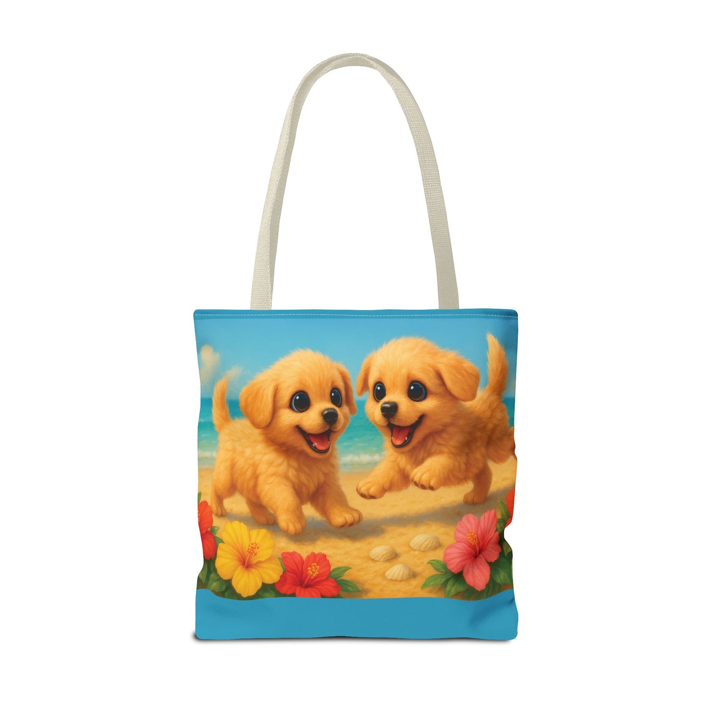 Two Puppies on Beach Tote Bag - 3 Sizes