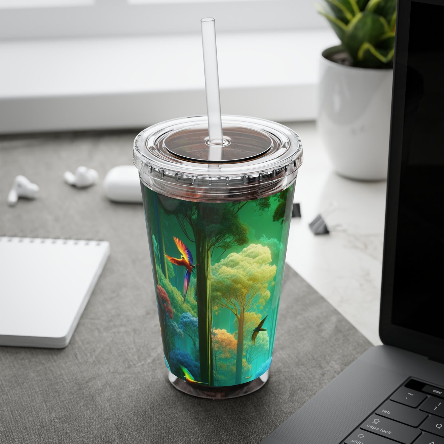 Tropical Tumbler with Straw | 16oz Colorful Travel Cup / Flight School