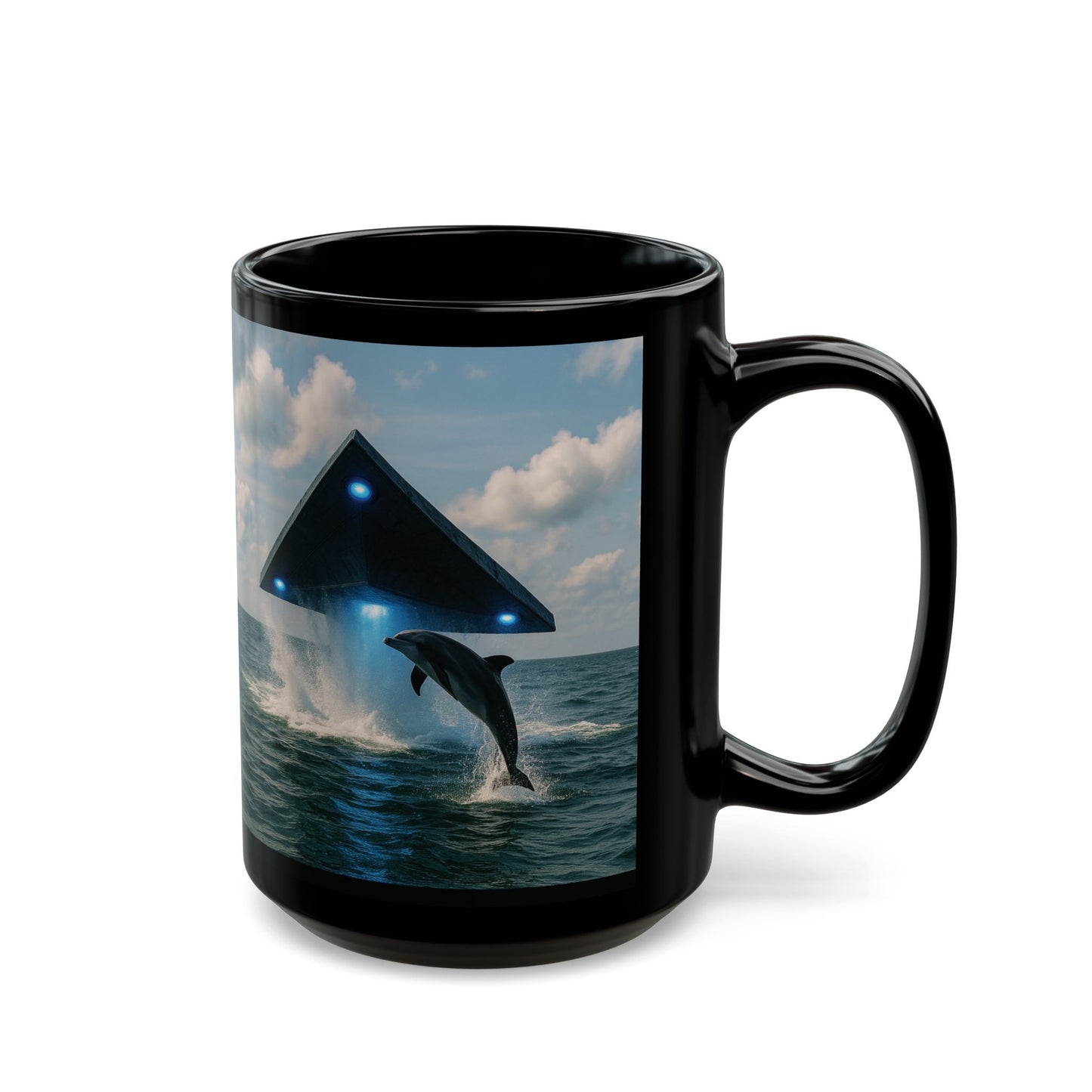 Black Coffee Mug - UFO and Dolphin