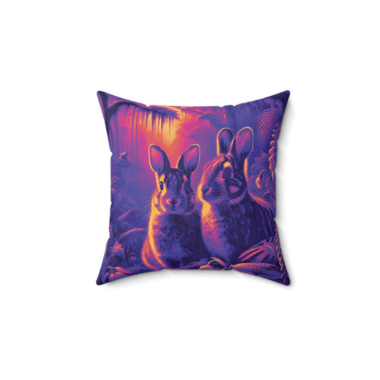 Decorative Pillow - Accent Cushion, 4 Sizes /Tropical Sumatran Rabbits/Purple Pop