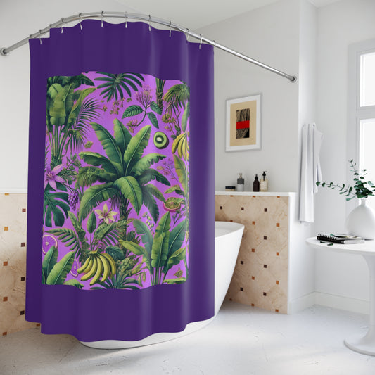 Tropical Shower Curtain - Rainforest Bathroom Decor / More Tropical Fruit/Deep Lilac, Purple