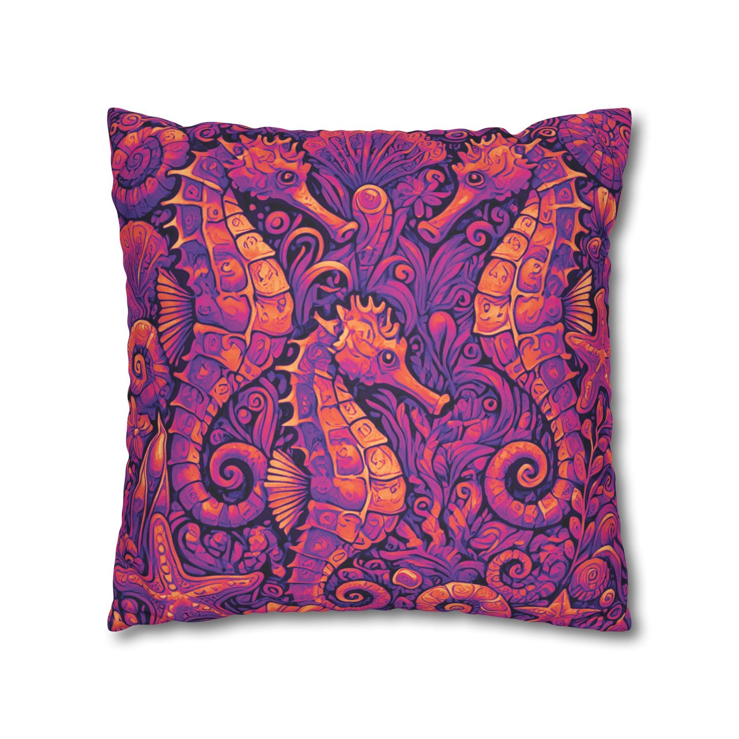 Faux Suede Square Pillowcase - Seahorse Trio, Heatwave