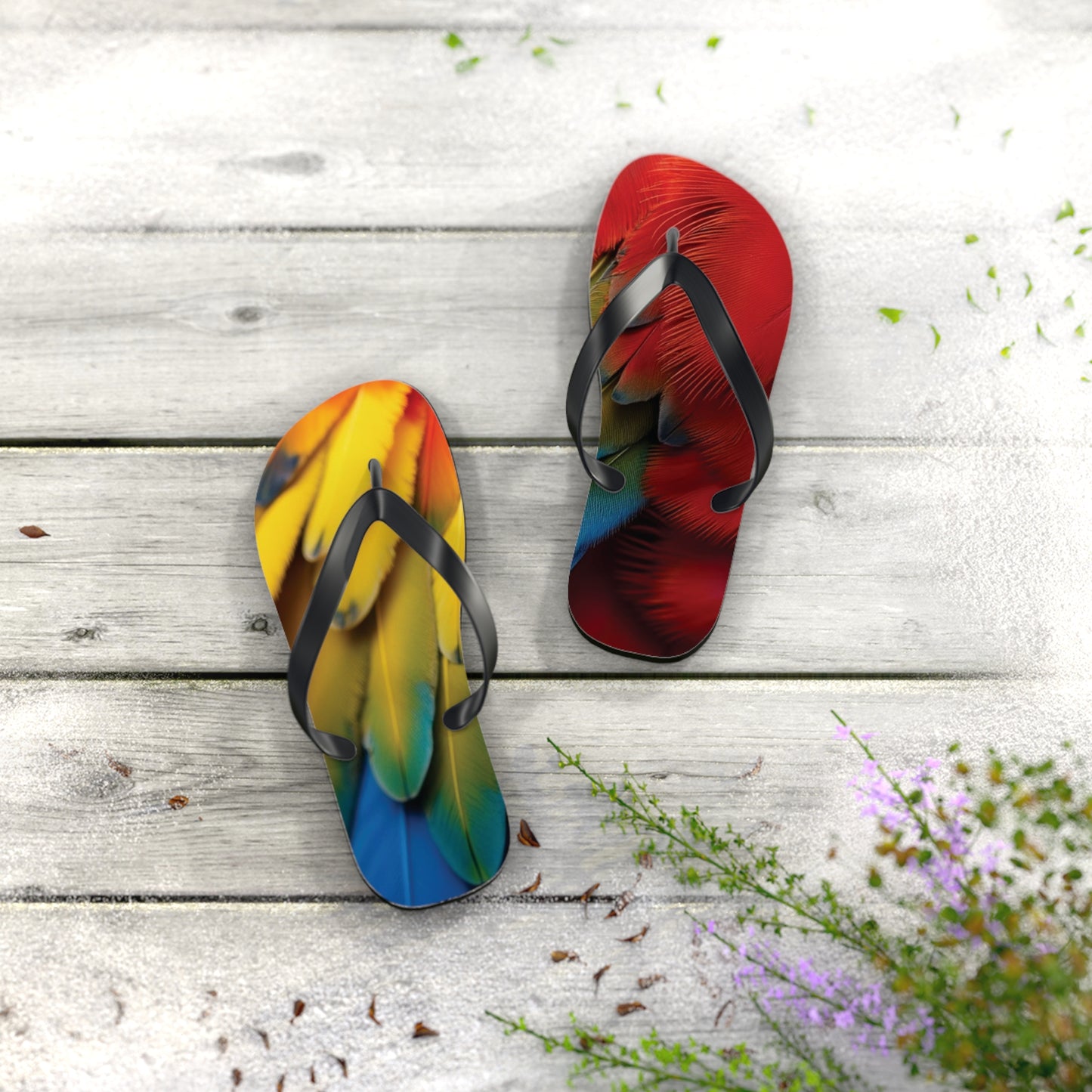 Flip Flops - Macaw Feathers