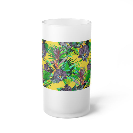 Frosted Glass Beer Mug, Plant Palooza, yellow