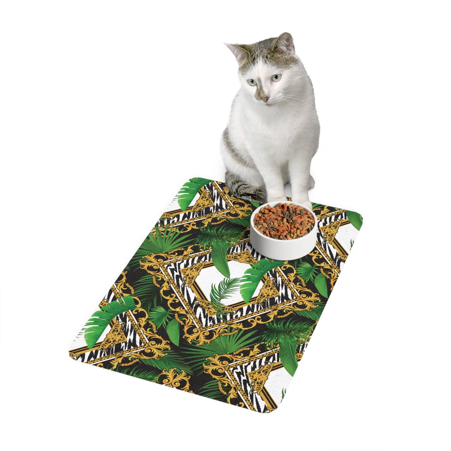 Pet Food Mat (12x18) - Jungle Luxe White