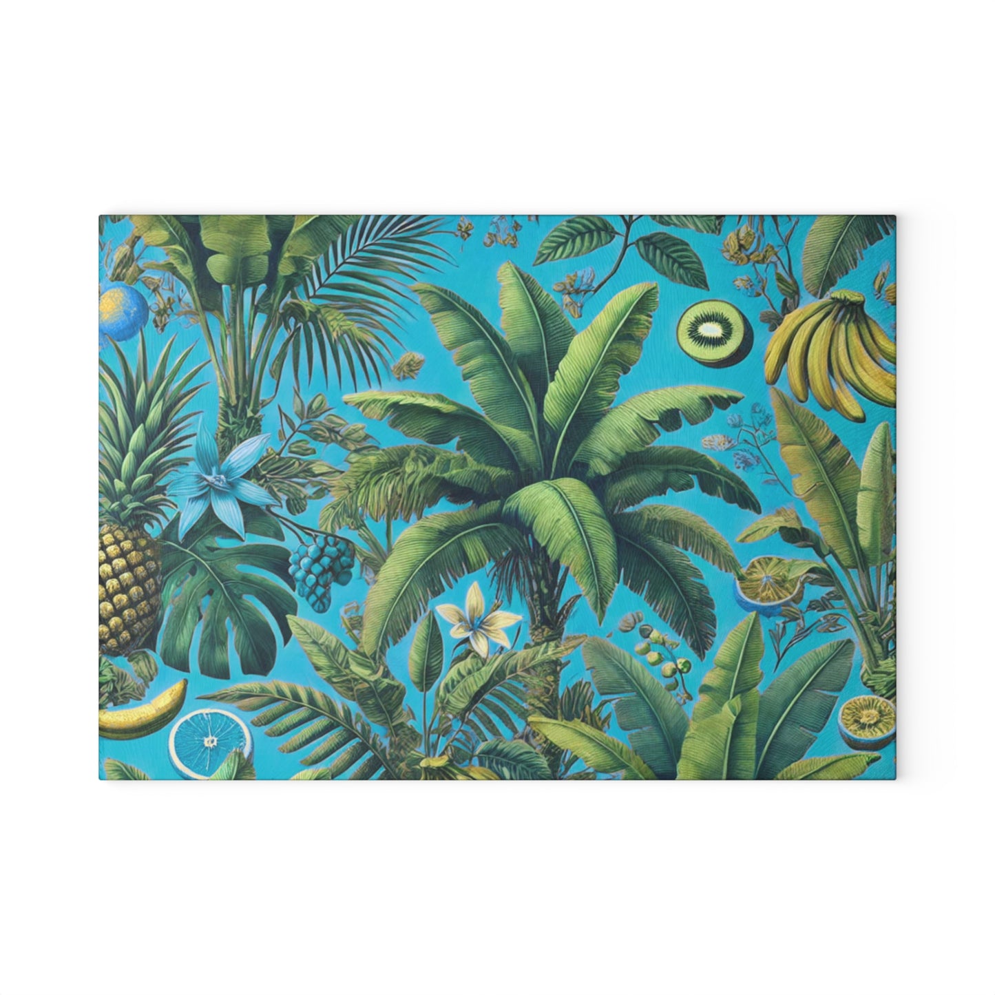 Glass Cutting Board, 2 sizes - More Tropical Fruit, Aqua Blue