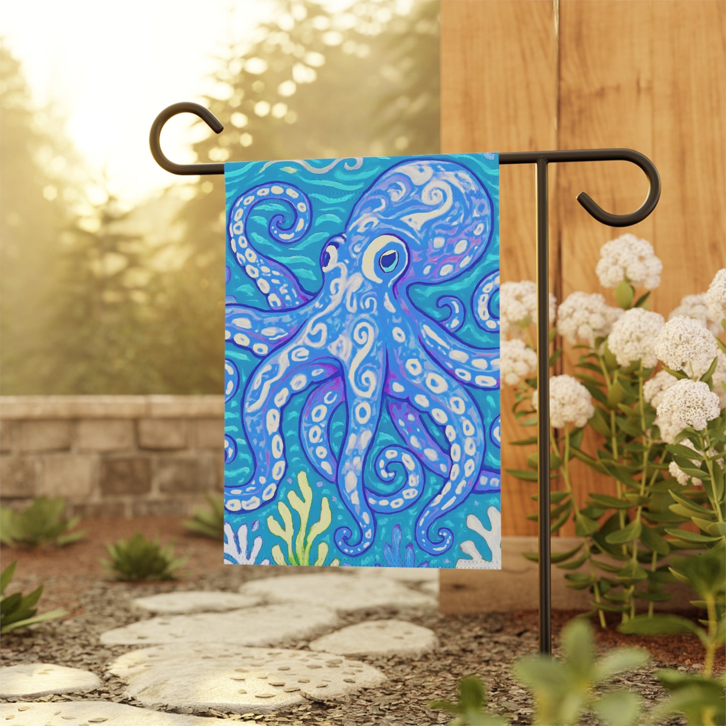 Tropical Garden Flag - Perfect for Outdoor Decor / Octopus Kraken Joe, Blue