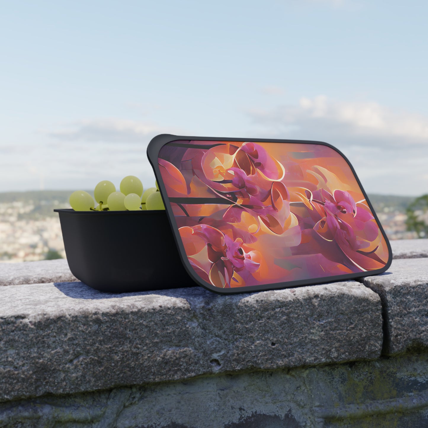 Bento Box with Utensils - Orange Orchid Dreams