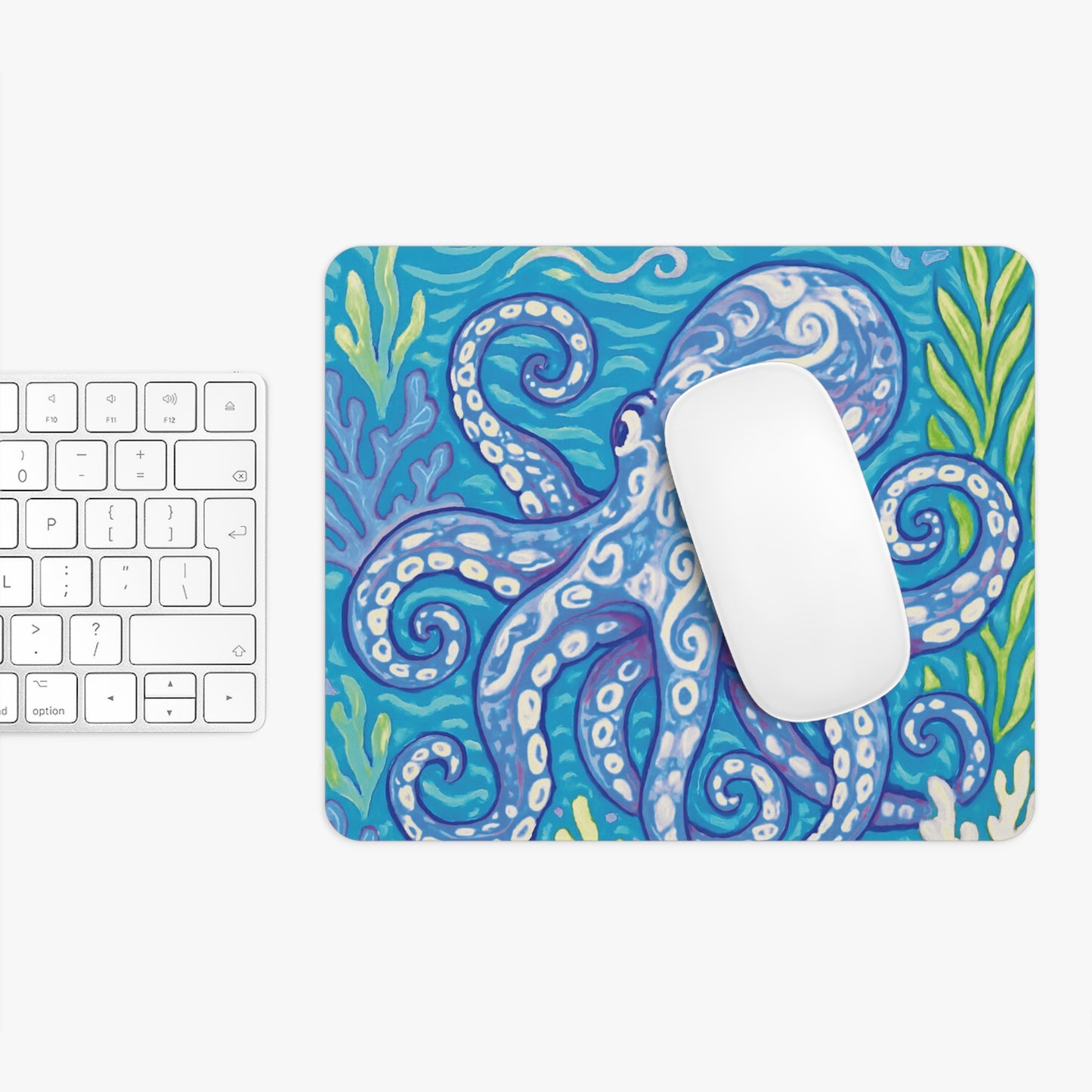 Tropical Mouse Pad, 2 Shapes - Beach Vibes for Home Office & Gamer / Octopus Kraken Joe, Blue