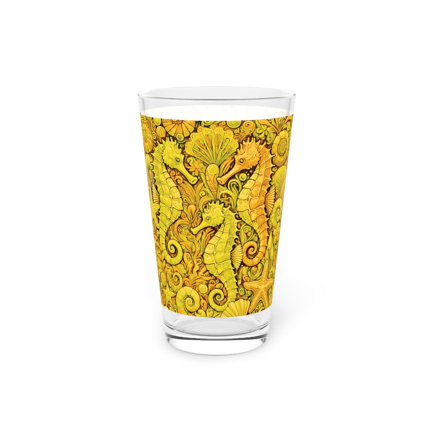 Pint Glass, 16oz - Seahorse Trio Yellow