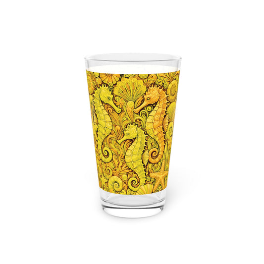 Pint Glass, 16oz - Seahorse Trio Yellow
