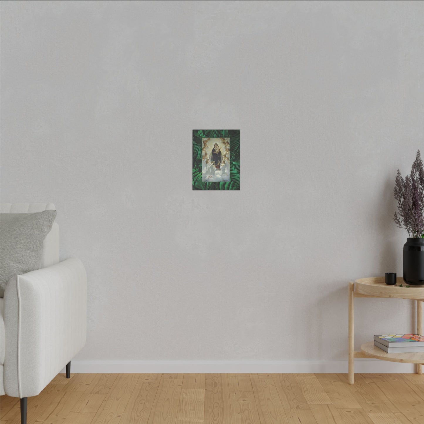 "Tropical Rainforest Our Lady With Angels" Religious Canvas Artwork - Stretched Canvas Print / Virgin Mary & Jesus