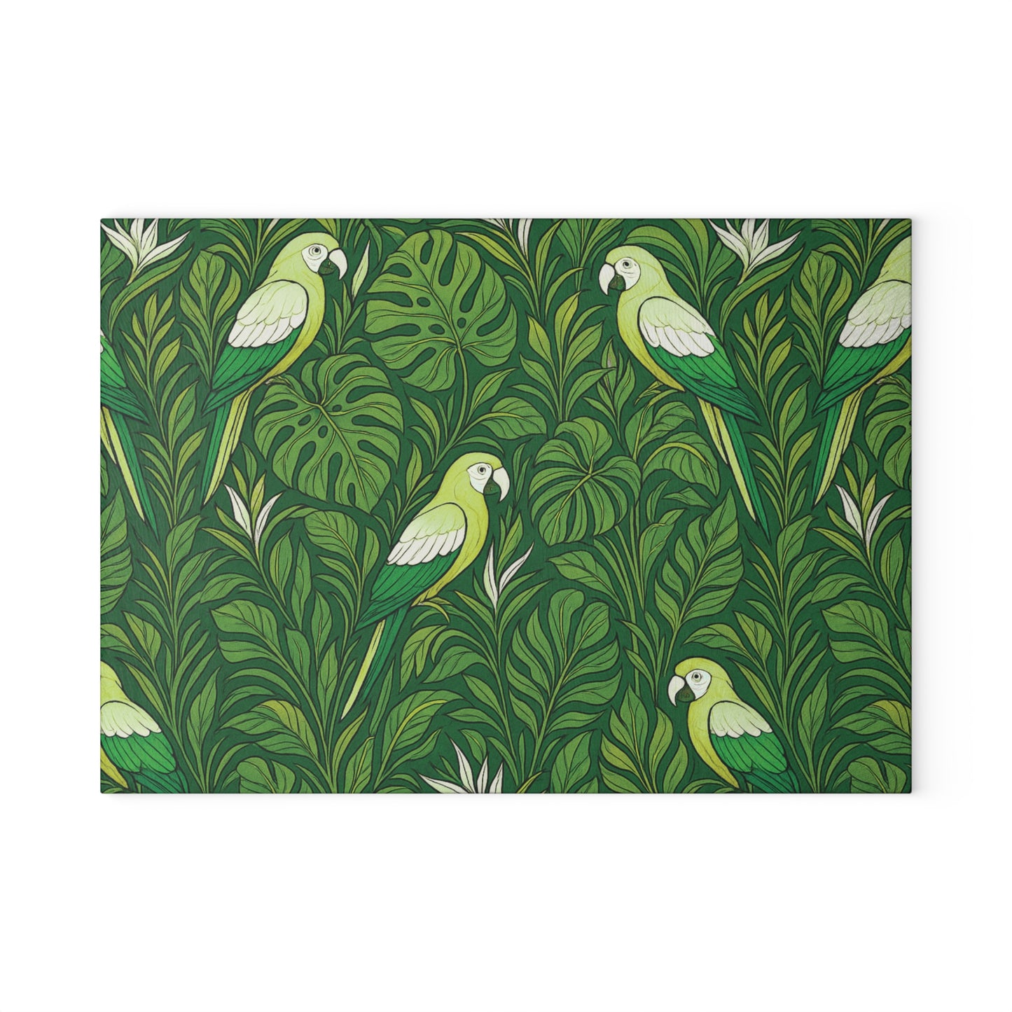 Glass Cutting Board, 2 sizes - Parrot Family, Lime