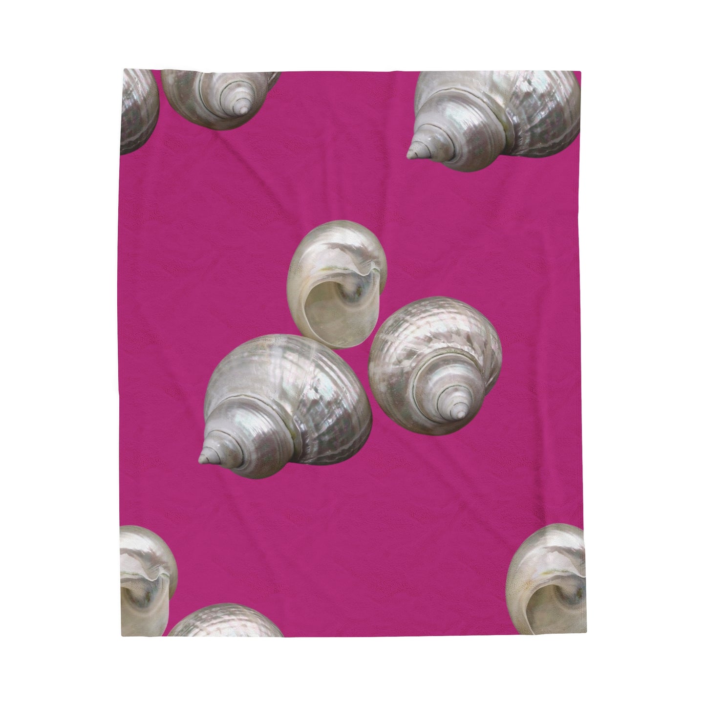 Tropical MACRO White Nautilus Trio/Pink Velveteen Plush Blanket - Cozy Home Decor for Coastal Lovers