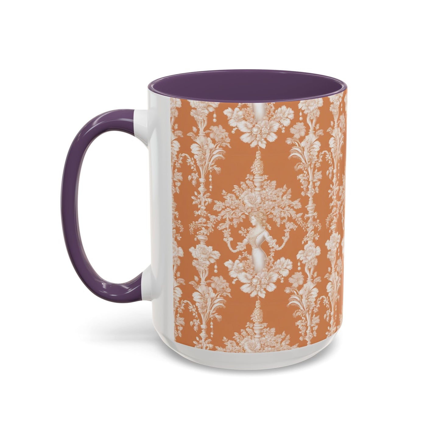 Accent Coffee Mug (11, 15oz), Pearl Lady Toile/Melon Repeat, Various Colors