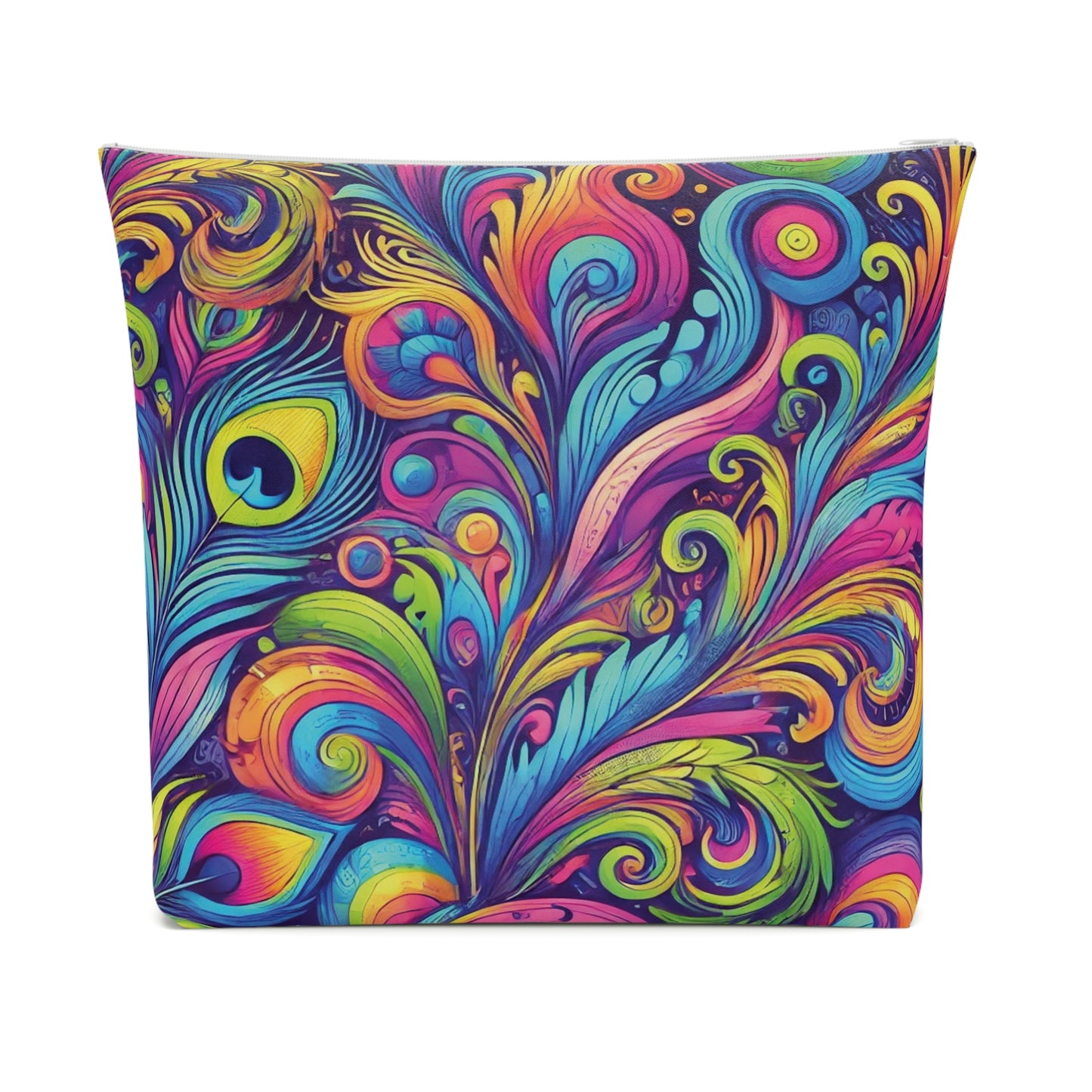 Tropical Cotton Cosmetic Bag, Makeup Pouch, 5 Sizes / Feather Currents