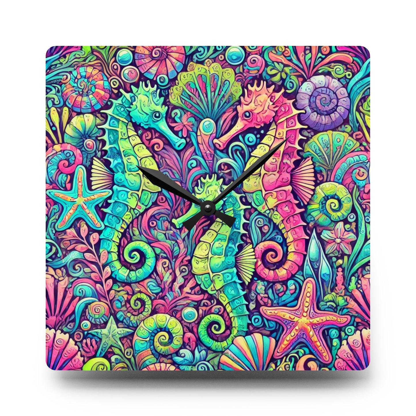 Acrylic Wall Clock, Seahorse Trio