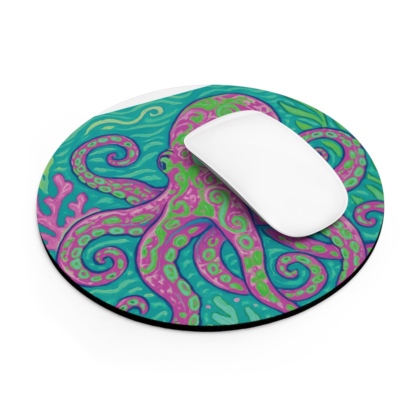 Tropical Mouse Pad, 2 Shapes - Beach Vibes for Home Office & Gamer / Octopus Kraken Joe, Purple