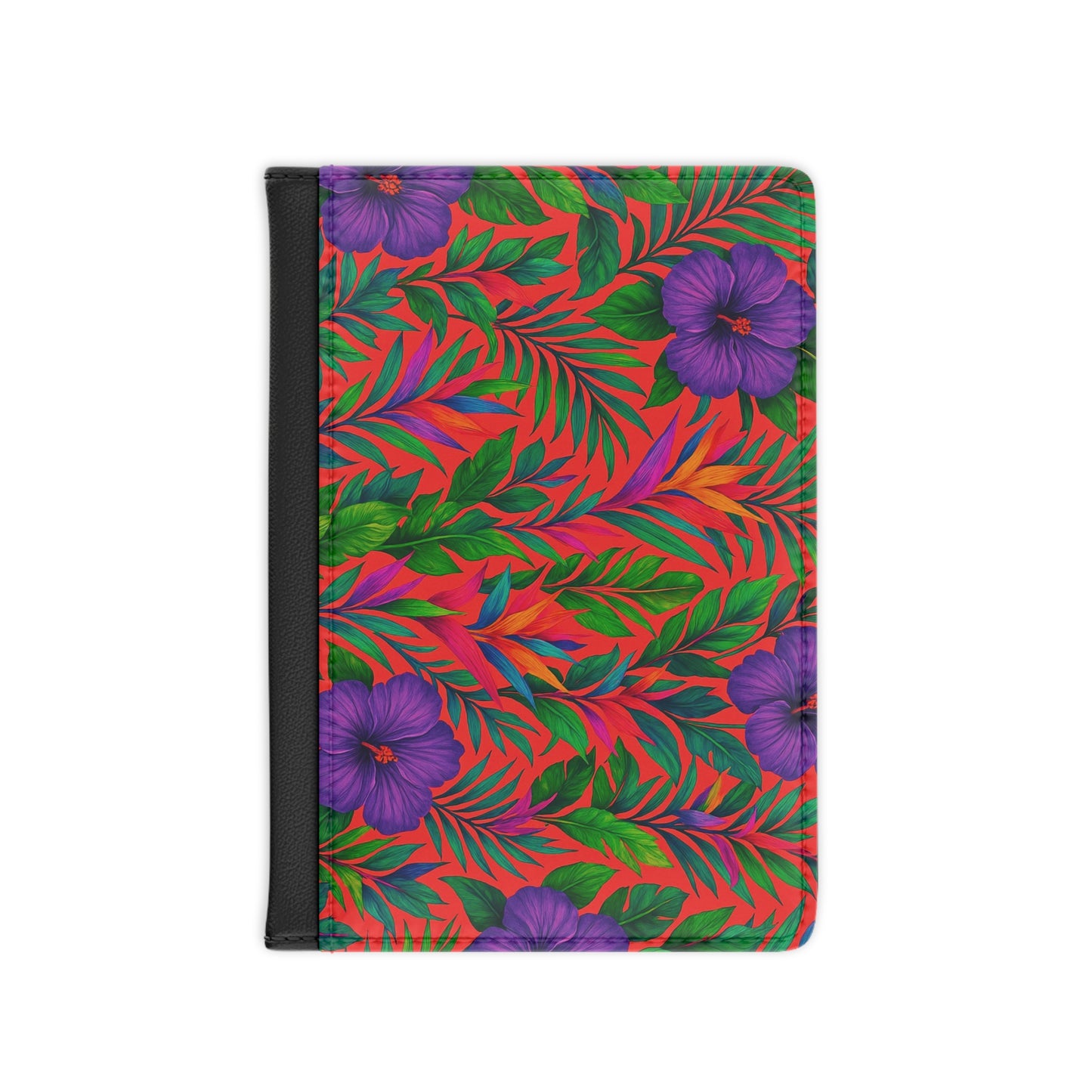 Tropical Passport Cover, Faux Leather - RFID blocking for travel security / Midnight Flower Coral
