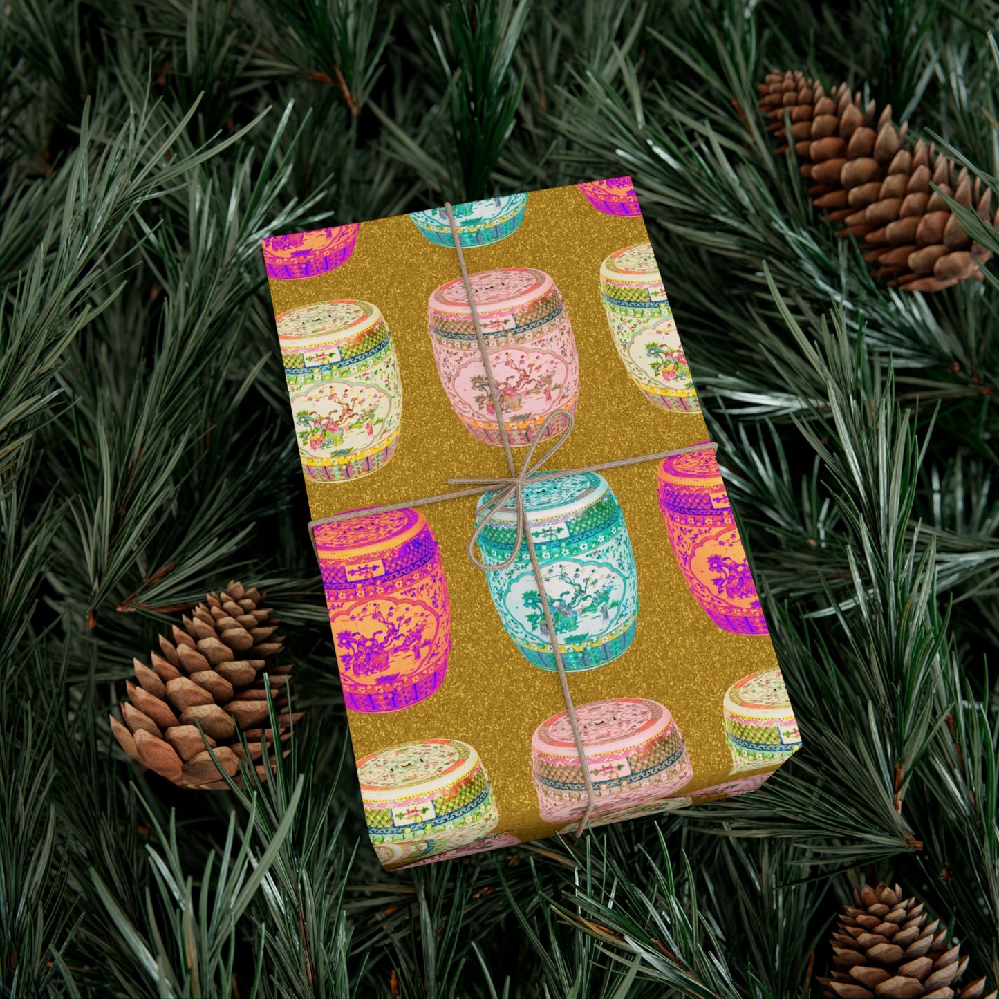 Wrapping Paper - Tropical Gift Wrap for All Occasions / 3 Sizes, 2 Finishes /Pop Art Porcelain Stools, Gold