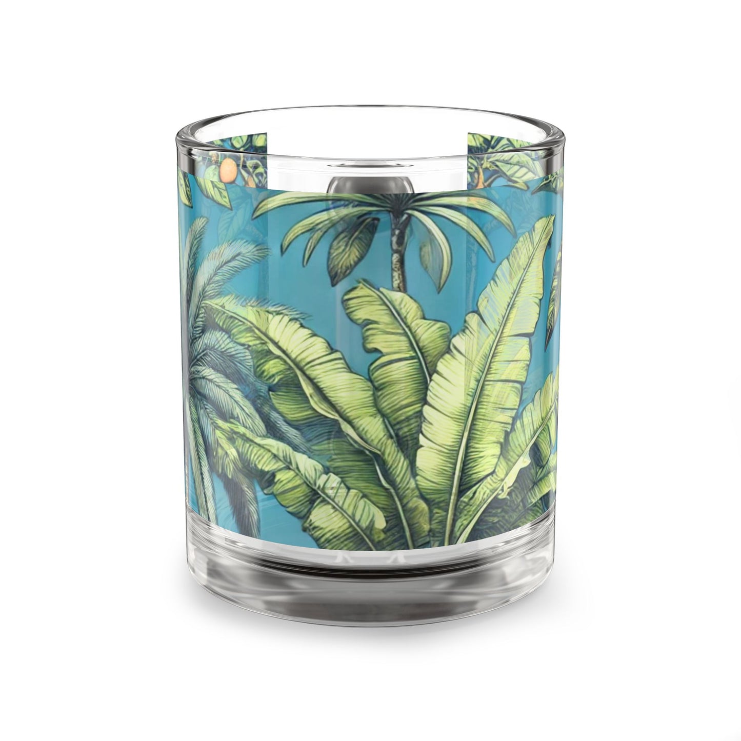 Tropical Glass Mug - 10oz Coffee Cup / Tropical Fruit Blue
