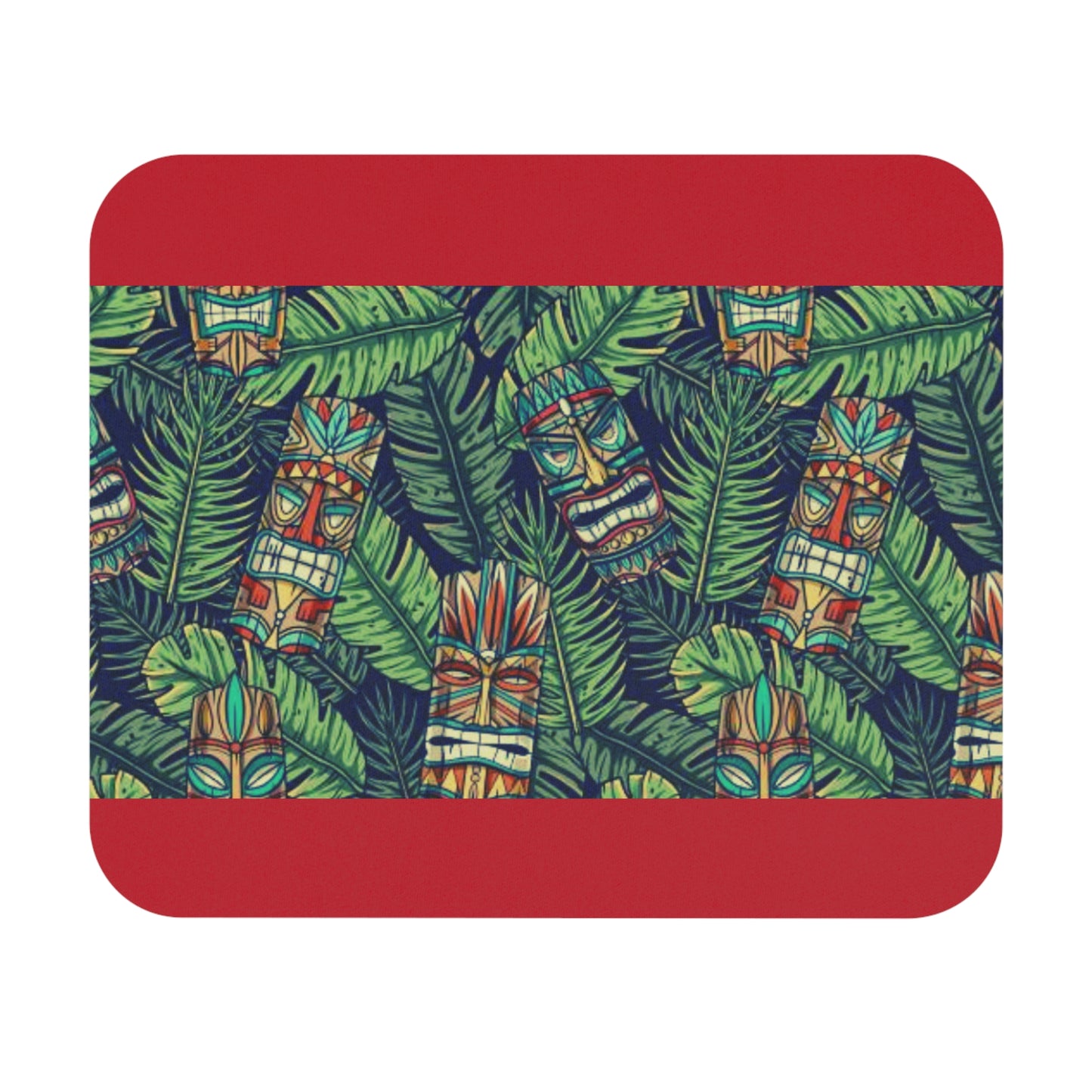 Mouse Pad (Rectangle) - Tiki Greenery, Dark Red