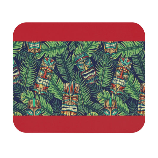 Mouse Pad (Rectangle) - Tiki Greenery, Dark Red