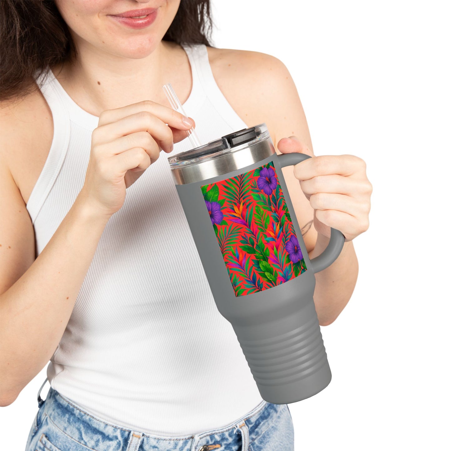 Midnight Flower Coral Insulated Travel Mug - 40oz - Perfect for Outdoor Adventures