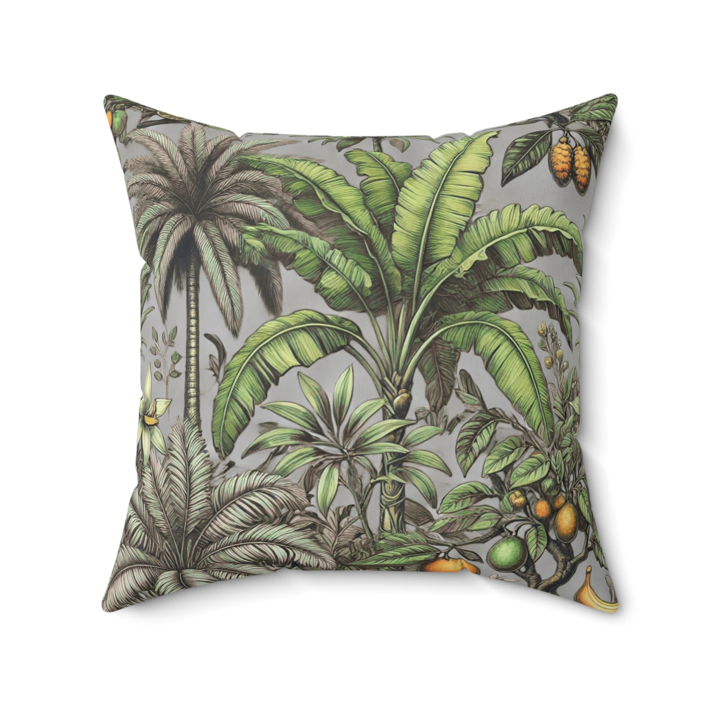 Tropical Pillow, 4 sizes - Colorful Spun Polyester Square Cushion / Tropical Fruit, Grey