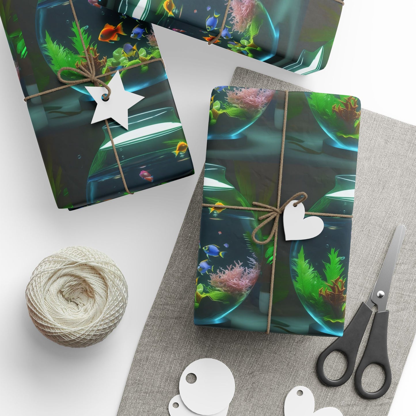Wrapping Paper - Tropical Gift Wrap for All Occasions, 3 Sizes/2 Finishes / Tropical Fish Bowl